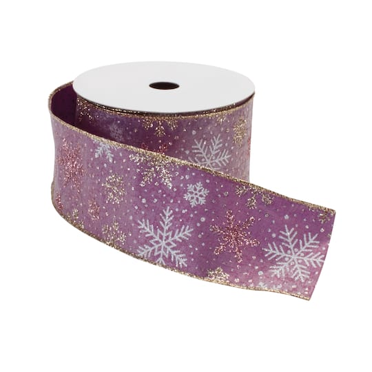 2.5" x 10yd. Mauve Wired Glitter Snowflake Ribbon By Melrose | Michaels®